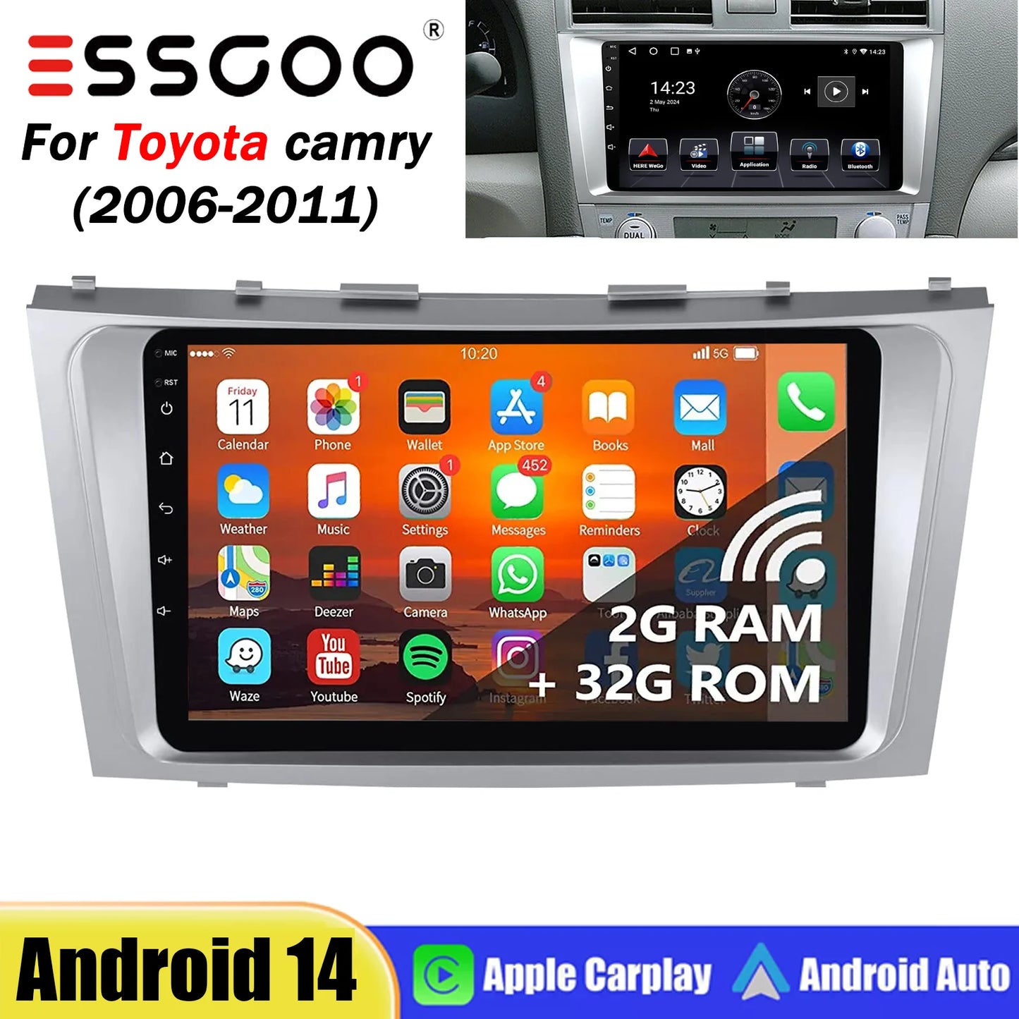 9" Android 14 Car Radio Multimedia Video Player 2 Din For Toyota Camry 2006 2007 2008 2009 2010 2011 GPS Navi Head Unit Carplay