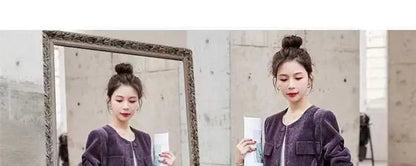 Fashionable Corduroy Set Women's Autumn Winter New Style Elegant Lady Fragrance Wind Coat Wide Leg Pants Two Piece Suit
