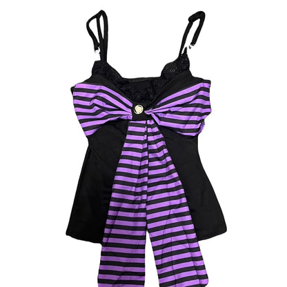Goth Punk Y2K Clothes 2000s Stripes Lace-up Large Bows Slim Tank Tops Design Tops Streetwear Sexy Camis T-shirts Cute Halter Top