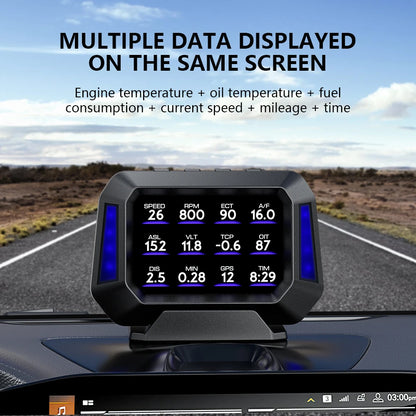 Head up Display OBD + GPS Car Water Temperature Turbo Oil Temperature Multi-function Meter LCD Display Automotive Speed Alarm