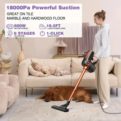 Home Portable Corded Vacuum Cleaner – 600W Strong Suction, 48dB Silent Operation, Lightweight Handheld Design