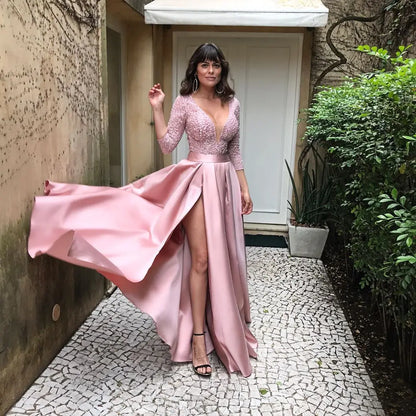 Sexy V-Neck Party Dress Long Evening Gown for Women Skin Leather Material Cotton 100% KTV Costume Suitable Scene
