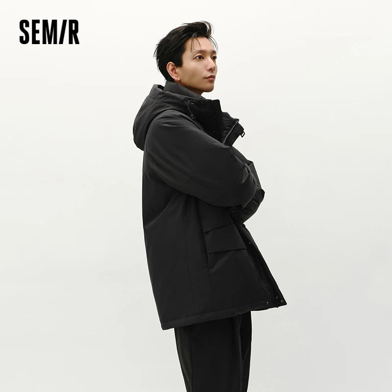 Semir Down Jacket Men Mid-Length Hooded Sport Colorblock 2025 Winter Man Clothes Warm Outerwear Windproof Warm Colorblock Design