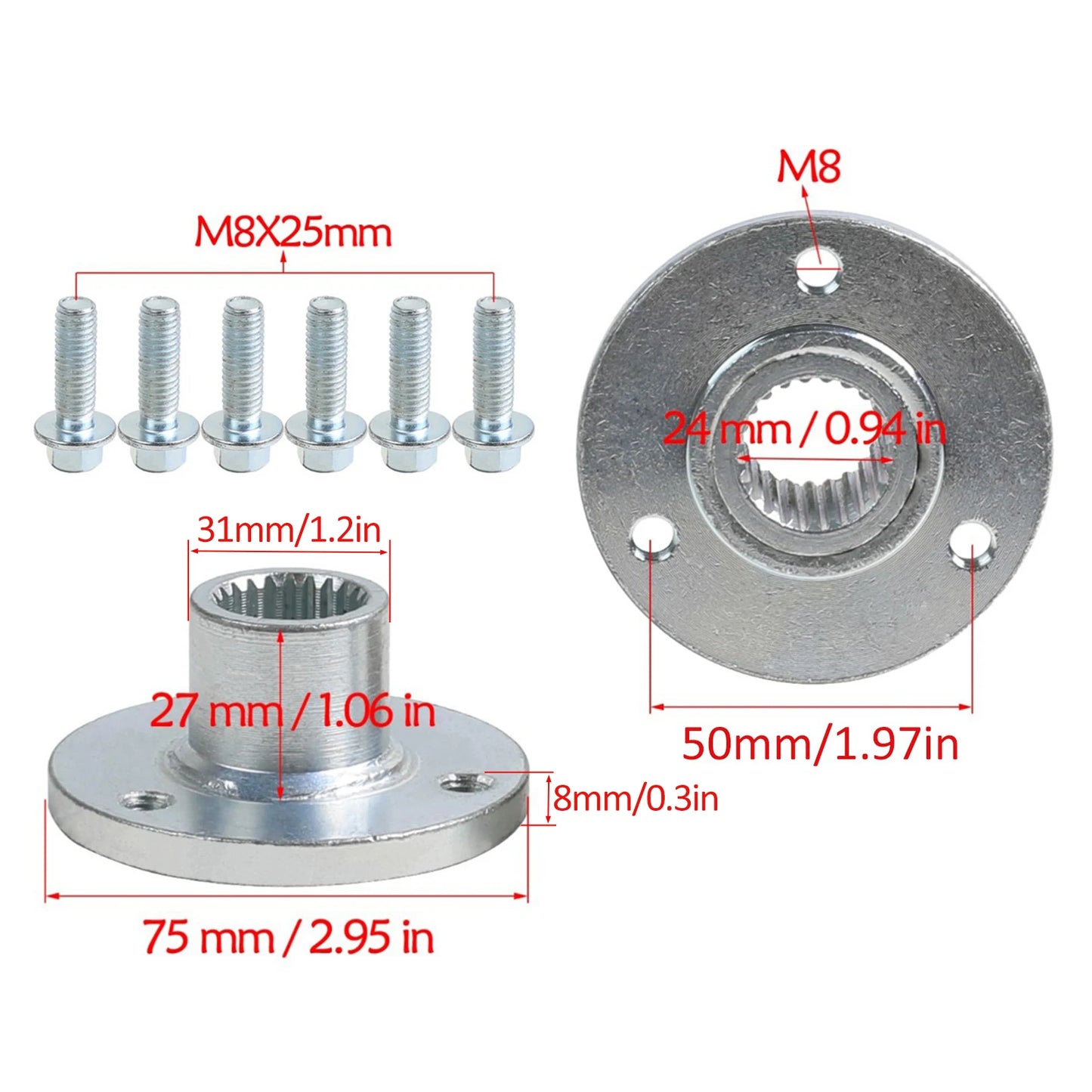 23T 3 Stud Rear Axle Wheel Hub For 5" Tyres Racing Go Kart Quad Trike ATV Buggy
