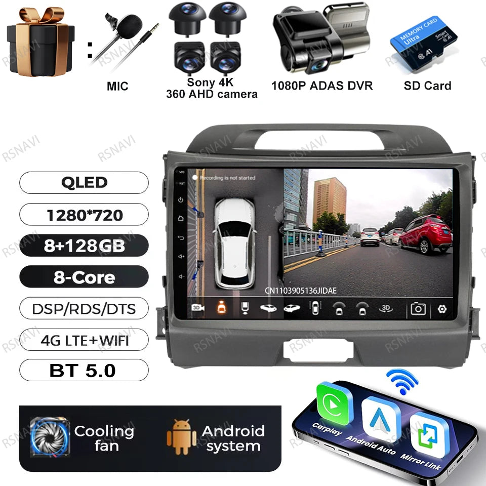 Car Radio Android 15 For KIA Sportage 2010 2011 2012 2013 2014 2015 2016 5G WIFI Qualcomm Navigation DSP Stereo Multimedia GPS
