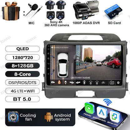 Car Radio Android 15 For KIA Sportage 2010 2011 2012 2013 2014 2015 2016 5G WIFI Qualcomm Navigation DSP Stereo Multimedia GPS