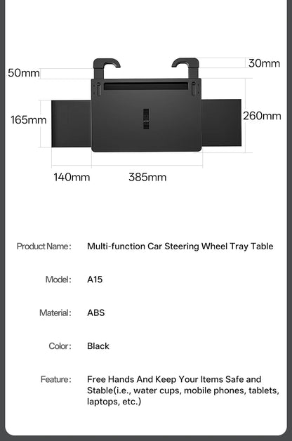 Multifunctional Car Steering Wheel Desk Portable Laptop Desk Foldable Car Storage Stand Work and Dining Table Travel Office