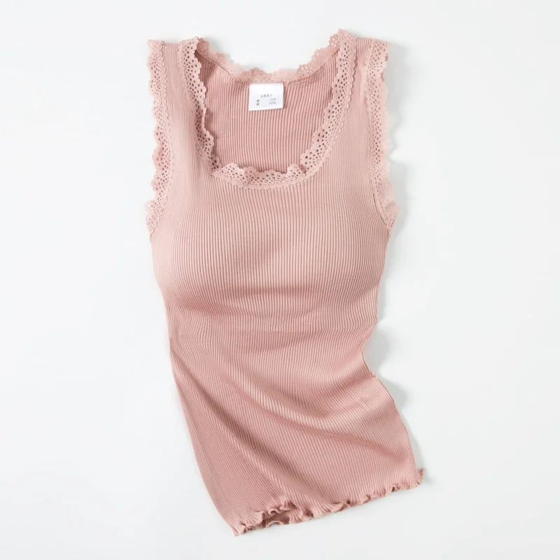 Birdtree, 70% Real Silk 30% Cotton Tank Top, with Bra Padding Knitted Vest, Woman Sleeveless Basics Slim Casual Tops T62221JF