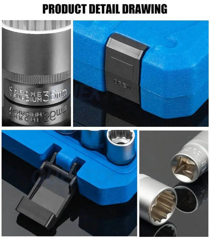 21 Pcs 1/2 Hexagon Torx Sockets Set Ratchet Wrench Tool 8-36mm Specification Socket Head Set Auto Repair Equipment