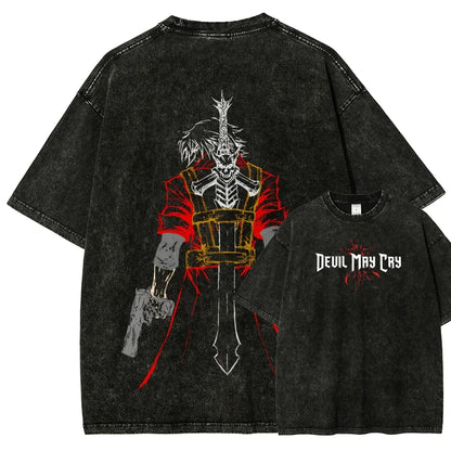 Classic Retro Game Devil May Cry Hot Sale Peripherals Print T-shirt Men Women New Streetwear Style Tee Vintage Washed Cotton Top