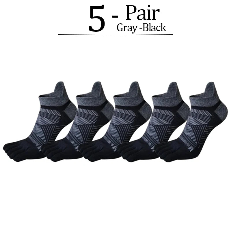 5 Pairs/lot Man Sport 5 Finger Socks Cotton Solid Sweat-Absorbing Breathable Shallow Mouth Fitness Travel Ankle Boat Toe Socks