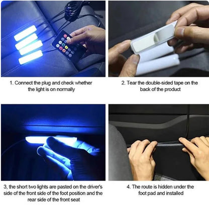 LED RGB Car Foot Ambient Light With USB Wireless Remote Voice Music APP Control Cigarette Lighter Car Footwell Lights