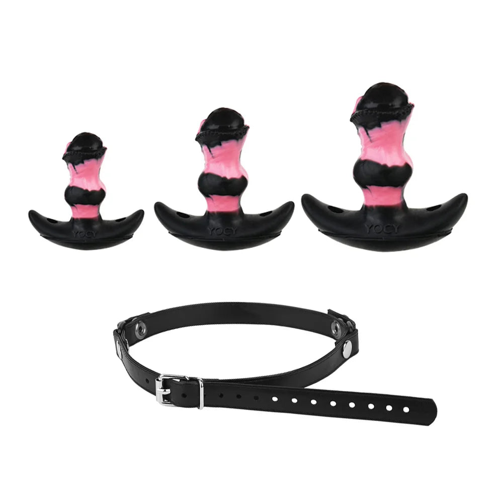 YOCY Mouth Gag Horse Dildo 10 Modes Bullet Vibrator Adjustable Leather Strap Sex Toy For Couple Game Bondage