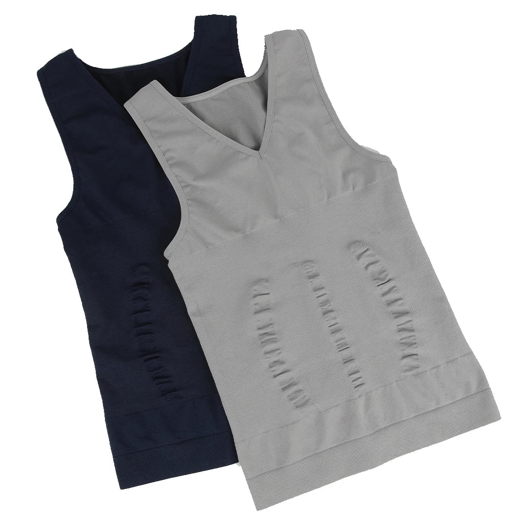 Men's Body Shaper Slimming Shirt V Neck Tummy Vest Compression Base Layer Slim Muscle Tank Top Shapewear
