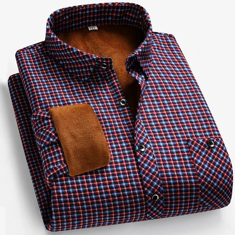 2026 Autumn and Winter Men's Fleece-lined Long Sleeve Shirt Business Casual Fashion Comfortable Non Ironing Versatile Top
