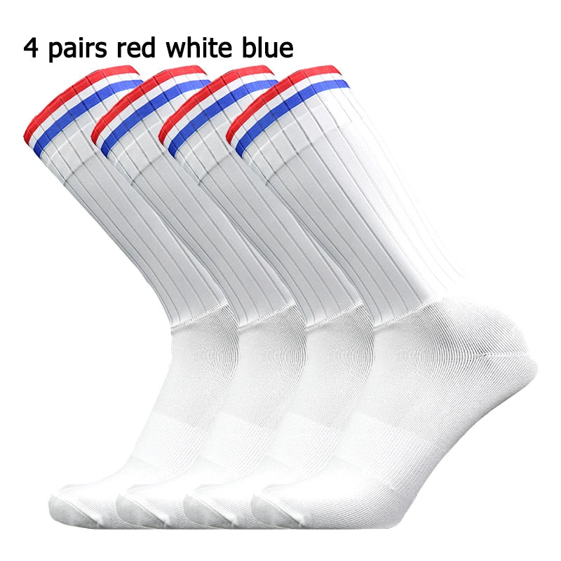 4 Pairs of Outdoor Sports Socks Breathable Lightweight Non-Slip Silicone Striped Cycling Running Socks
