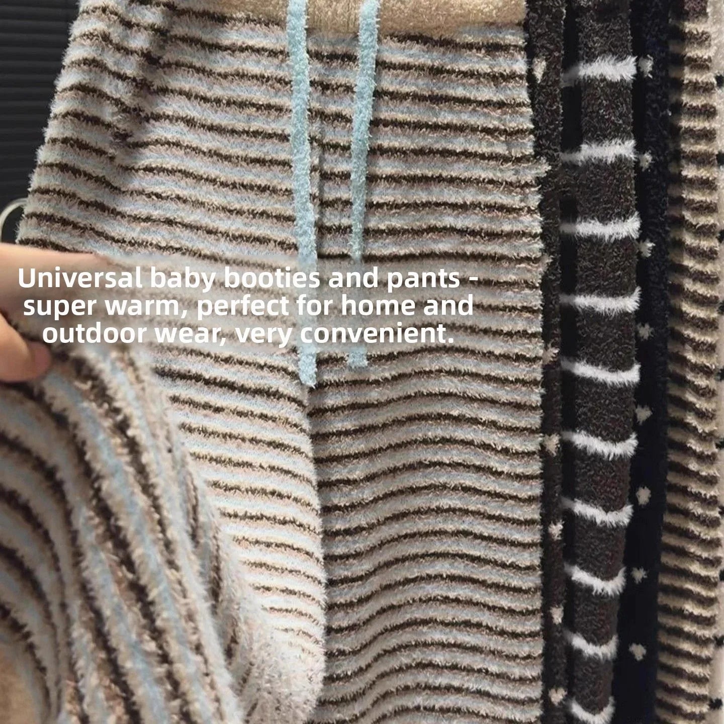Cozy Coral Fleece Thickened High Waist Wide Leg Pants Women's Winter Home Leisure Trousers Stripe Pattern Soft Plush Sleepwear