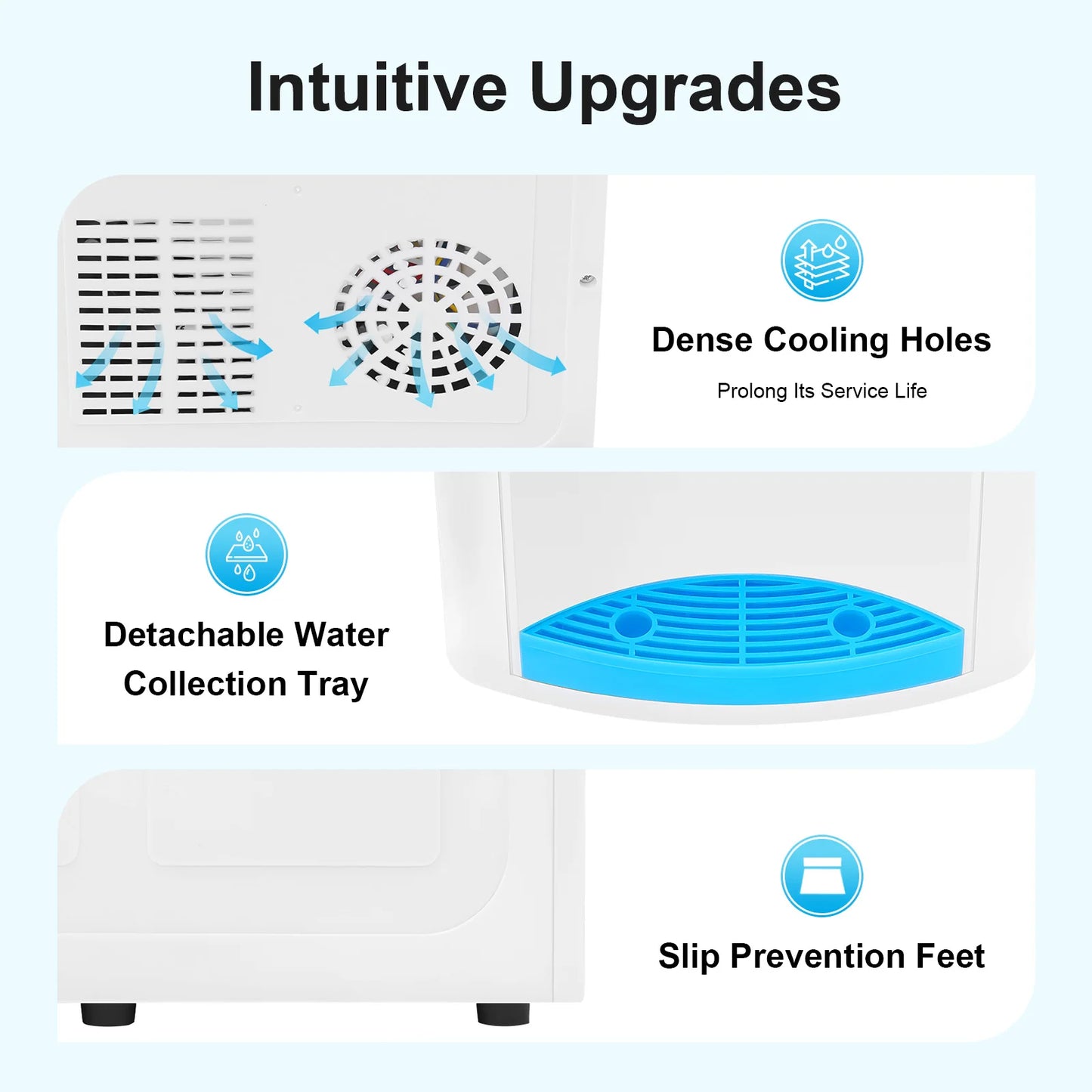 White Blue Top Loading 3 Temperatures Water Dispenser Hot Cold Normal Water Cooler 550W 110V US Plug PP Stainless Steel Desktop Freestanding Drinking Machine 5L/H Hot 0.7L/H Cold Fit 4.5-18.9L 1.1-4.9Gallon Water Bottle