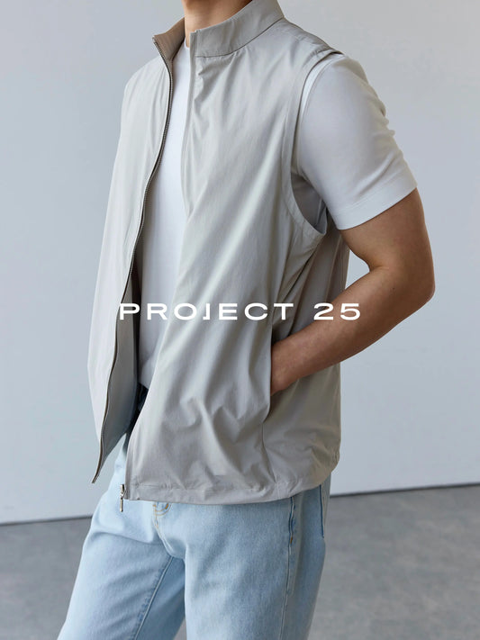 PROJECT 25 Men's Stand Collar Lightweight 4-Way Stretch Zip Vest Water Resistant Outdoor Sports Commute Sleeveless Jacket