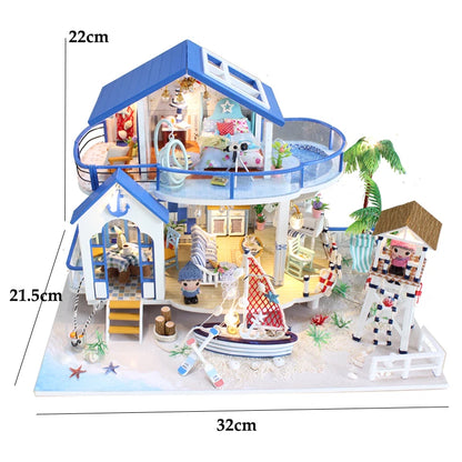 Vintage Coffee Shop DIY Miniature Dollhouse Kit with LED Light 3D Wooden Puzzle Building Kit Full Furniture Creative Craft Gifts