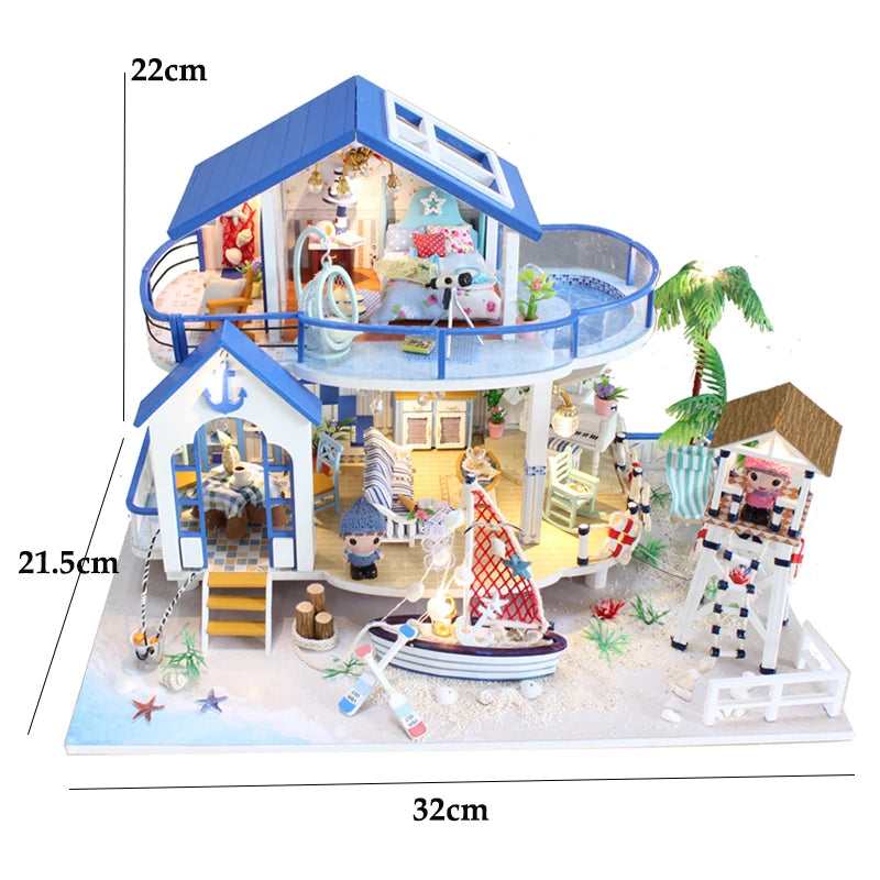 Wooden DIY Miniature Dollhouse Kit with LED Lights 3D Puzzle Doll House Building with Furniture Creative Craft Gifts Home Decor