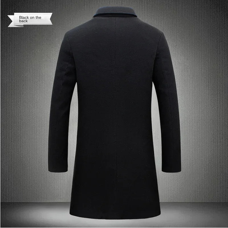2025Spring Autumn New Long Cotton Coat New Wool Blend Pure Color Casual Business Fashion Men's Clothing Slim Windbreaker Jacket