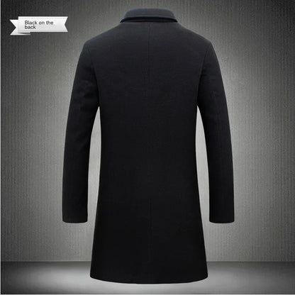 2025Spring Autumn New Long Cotton Coat New Wool Blend Pure Color Casual Business Fashion Men's Clothing Slim Windbreaker Jacket