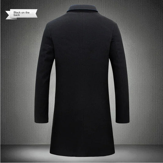 2025Spring Autumn New Long Cotton Coat New Wool Blend Pure Color Casual Business Fashion Men's Clothing Slim Windbreaker Jacket