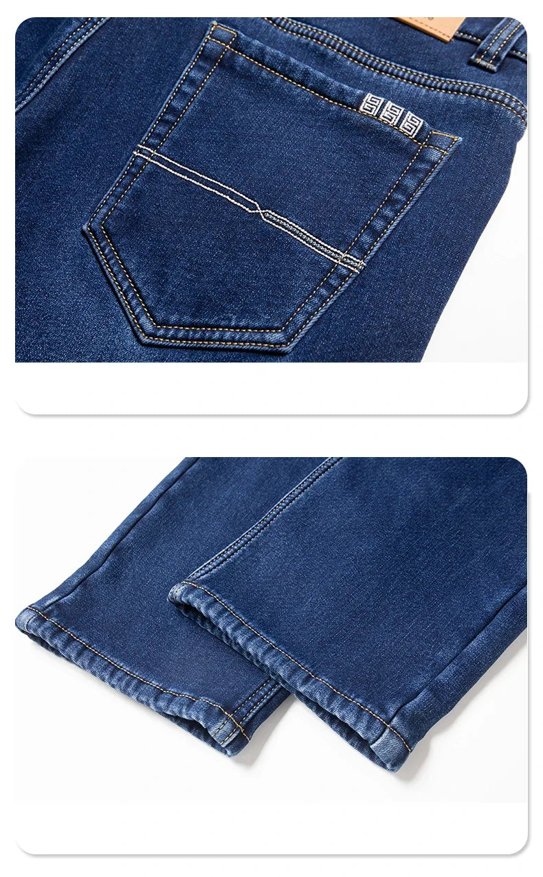 plus Size Men's Blue Straight Loose Jeans 40-44 Cotton Stretch Denim Casual Business Pants for Autumn