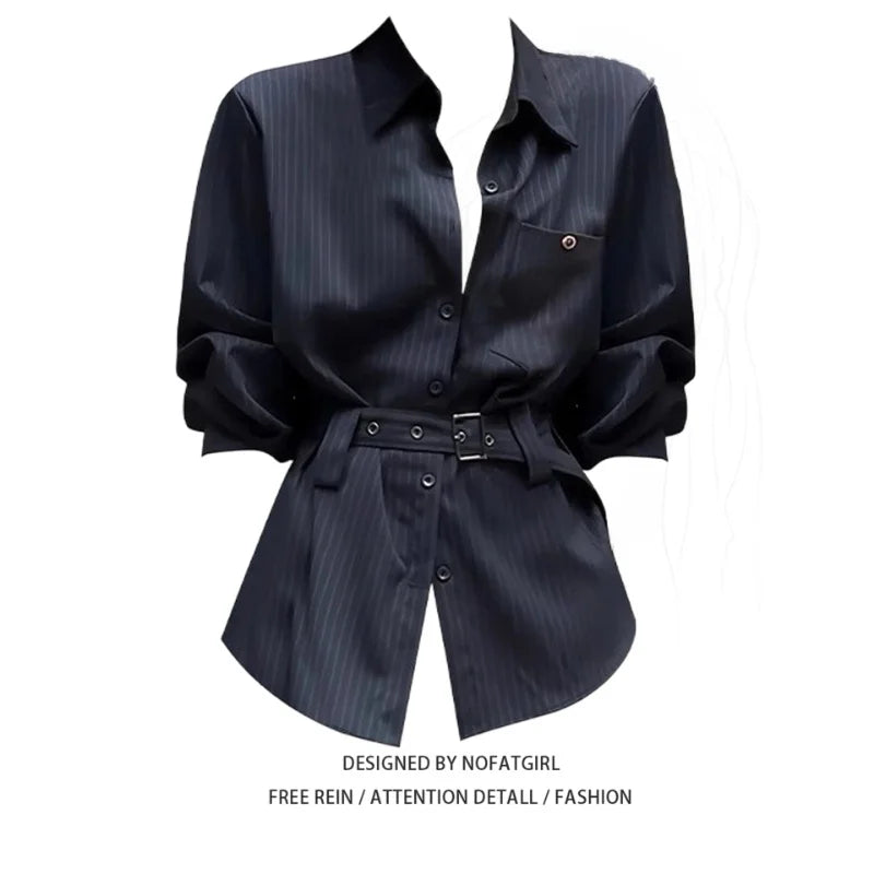 plus Size Women's Retro Striped Shirt Loose Fit Long Sleeve Comfortable Breathable Korean Style Office Wear Autumn New Design