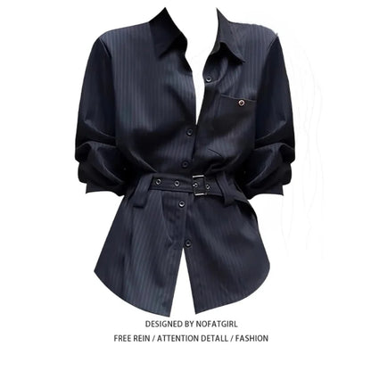 plus Size Women's Retro Striped Shirt Loose Fit Long Sleeve Comfortable Breathable Korean Style Office Wear Autumn New Design