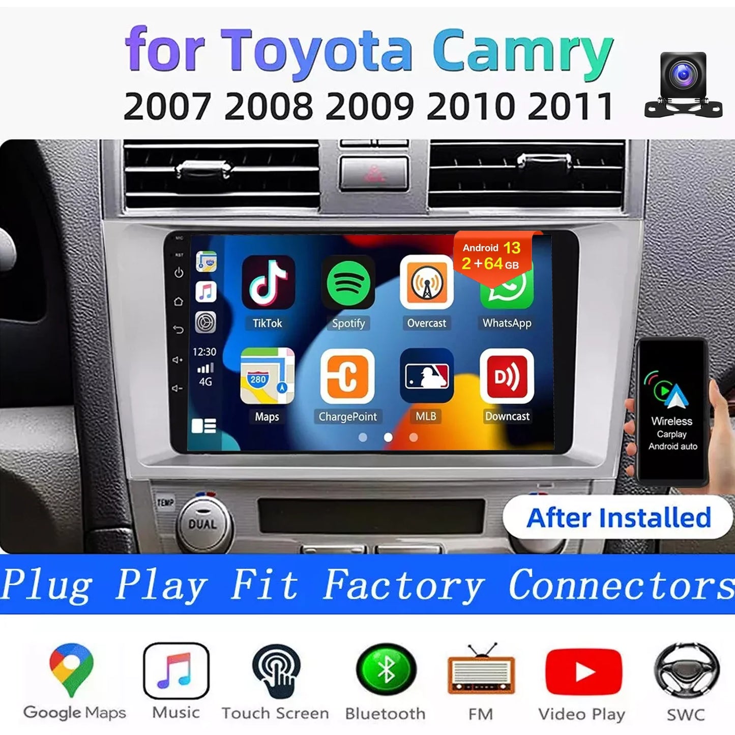 9" Android 14 Car Radio Multimedia Video Player 2 Din For Toyota Camry 2006 2007 2008 2009 2010 2011 GPS Navi Head Unit Carplay