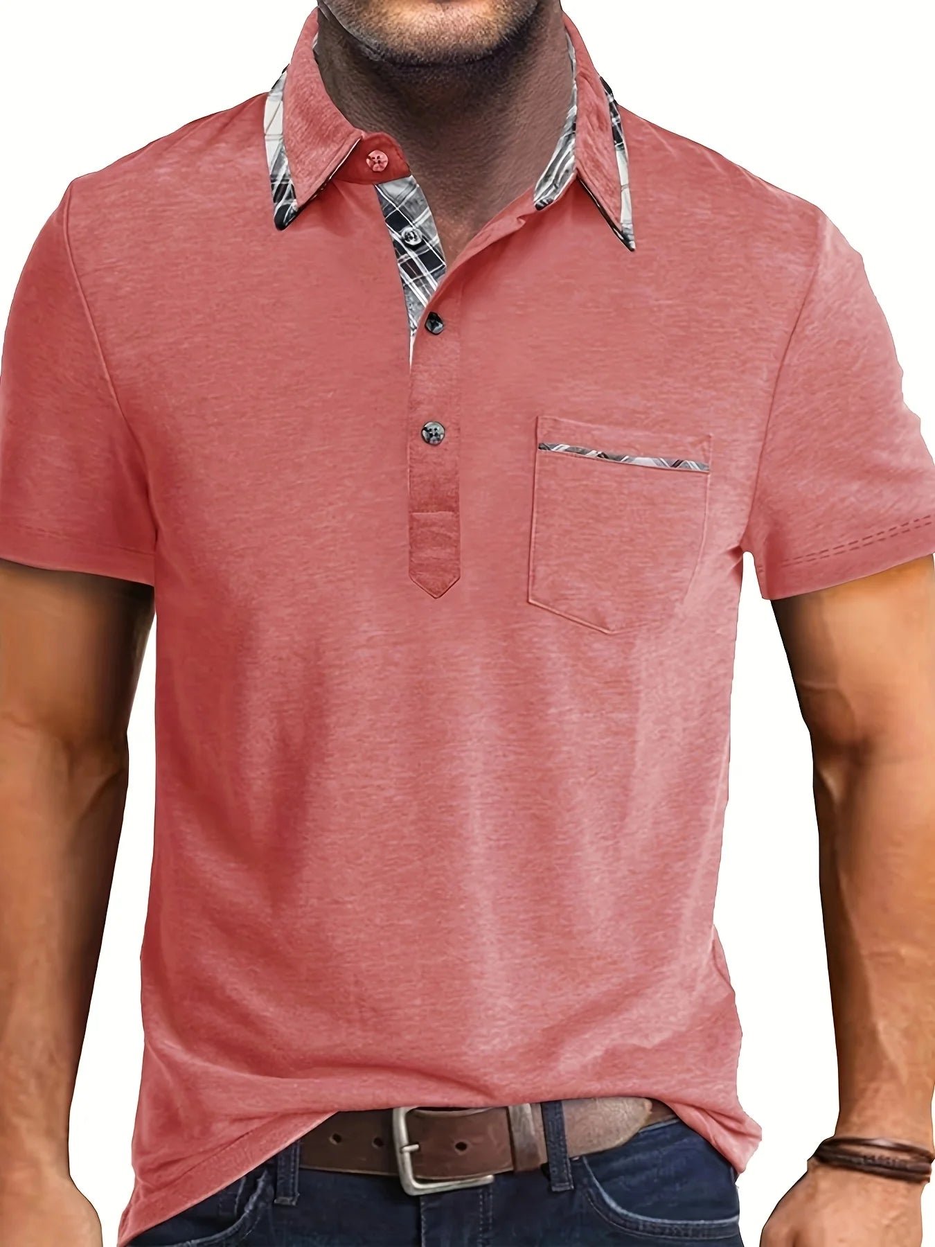 1XL-6XL Summer Plus Size Men's Short-Sleeve Polo Shirt Casual Solid Color Collared Pullover Henley Shirt with Pockets