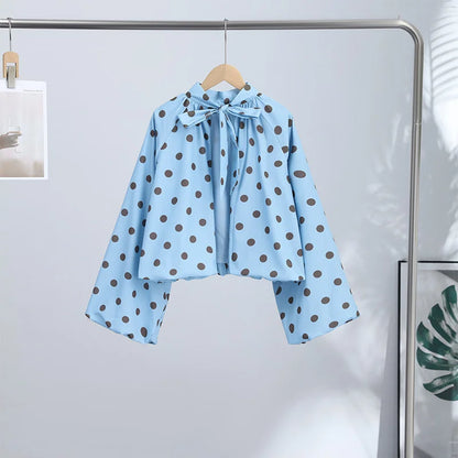 Backless Polka Dot Loose Blouse For Women Long Sleeve High Neck Tops Casual Oversize Shirt 2026 New Lady Y2k Streetwears