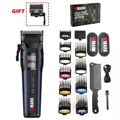 9000RPM WMARK NG-8080 Professional Hair Clipper 5 Speed Adjustment DLC FADE Blade Hair Trimmer Cutting Machine with Gift Blade