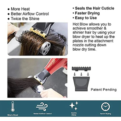 Professional high-speed hair dryer for salon use, black ABS plastic, black color, 3200W turbo power with hot blow attachment fo