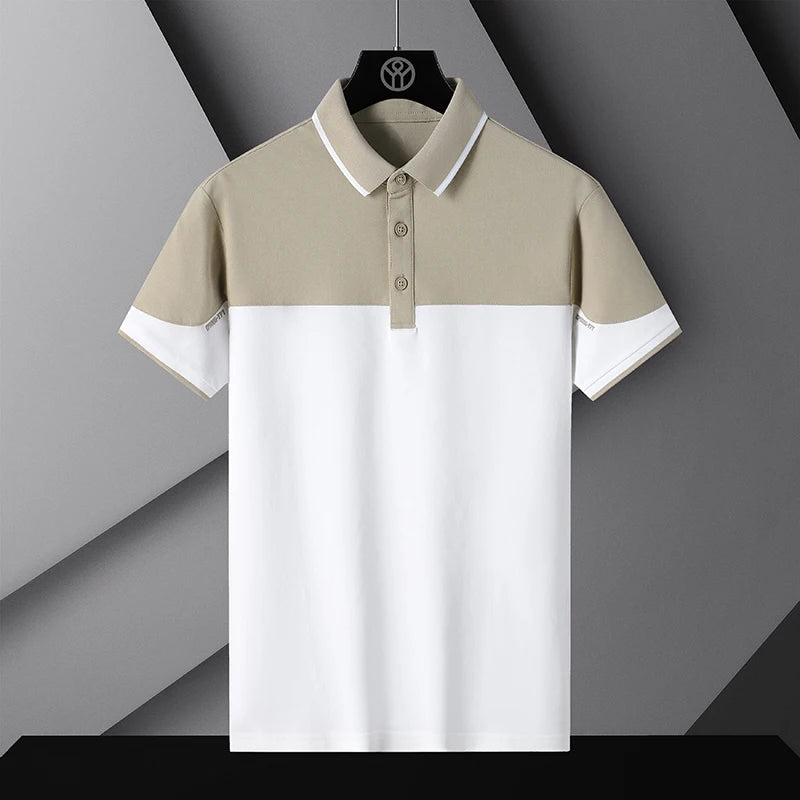 Patchwork Business Polo Shirt Men Short Sleeve Polos Shirts Summer Trendy Brand Flip Collar Ice Silk Shirt Collar Men's T-shirt