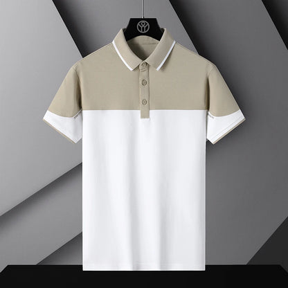 Patchwork Business Polo Shirt Men Short Sleeve Polos Shirts Summer Trendy Brand Flip Collar Ice Silk Shirt Collar Men's T-shirt