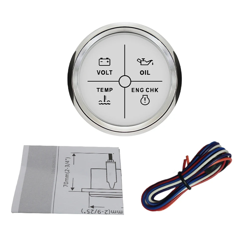 New 52mm 4 LED Alarm Gauge Meter Volt Water Temp Oil Pressure Alarm Indicator Gauge Meter with Red Backlight for Car Boat Yacht