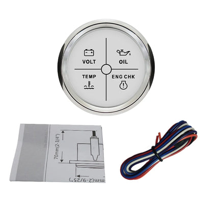 New 52mm 4 LED Alarm Gauge Meter Volt Water Temp Oil Pressure Alarm Indicator Gauge Meter with Red Backlight for Car Boat Yacht