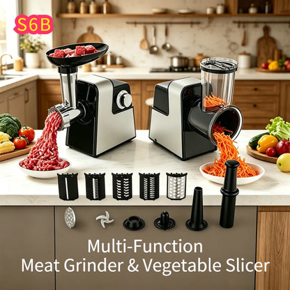 S6B 8 IN 1 Commercial Meat Grinder & Food Processor Sausage Stuffer Meatball Maker Vegetable Slicer Shredder for Kitchen