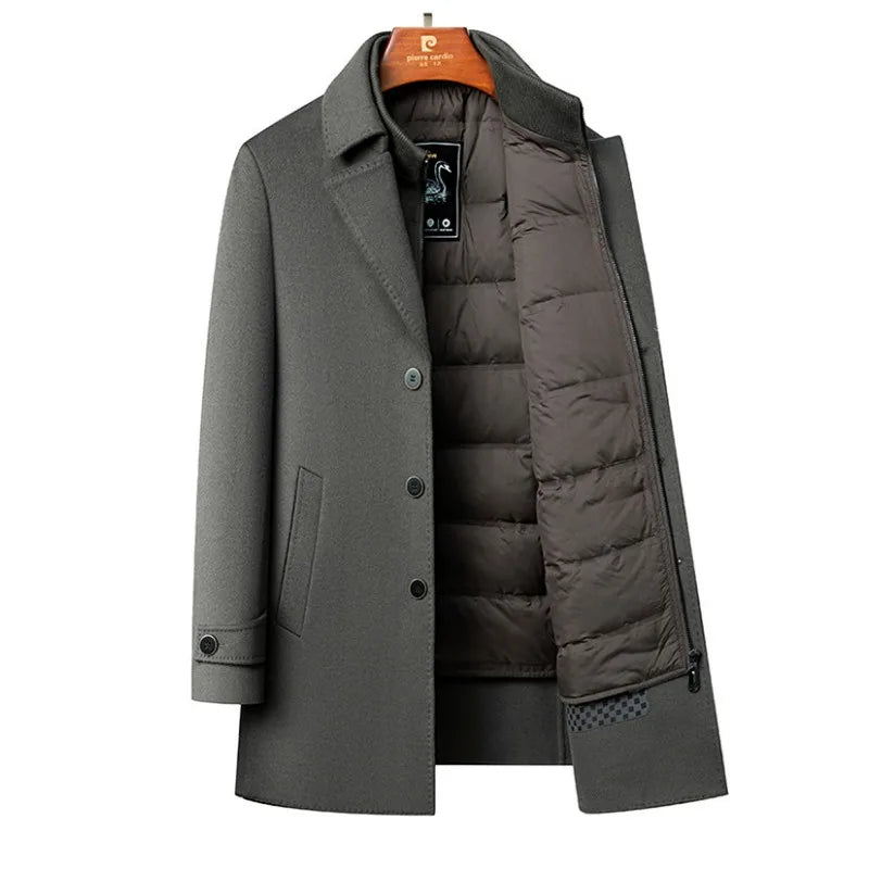 QYLVAWOY 70% Real Wool Man Jacket Winter Jackets Detachable Goose Down Liner Men's Wool and Trench Coats Business Man Clothes
