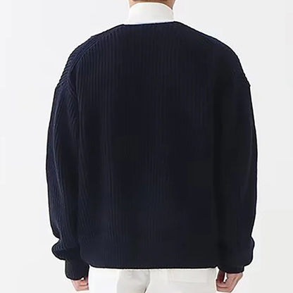 Men's Solid Color Zipper Cardigan Sweater Winter New Multiple Pockets Knit Sweater Coats Casual Stand Collar Cardigan Outerwear