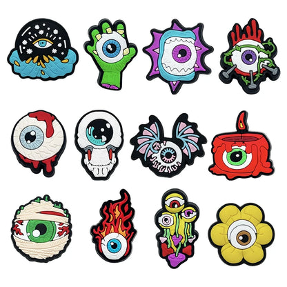 6-100pcs Halloween Black and White Classic PVC Shoes Charm Alligator Charm Accessories Fit Bracelet Boys Girl Xmas party gifts