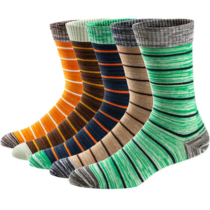5Pairs Mens Fun Dress Socks, Pattern Funny Socks Pack, Colorful Striped Combed Cotton Novelty Socks，Cool Breathable Casual Socks