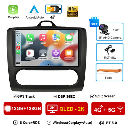 For ford focus 2 Mk2 2004-2008 2009 2010 2011 Android Auto GPS 2din autoradio GPS 2din DVR Android 16 Car Radio 4G+WIFI Carplay