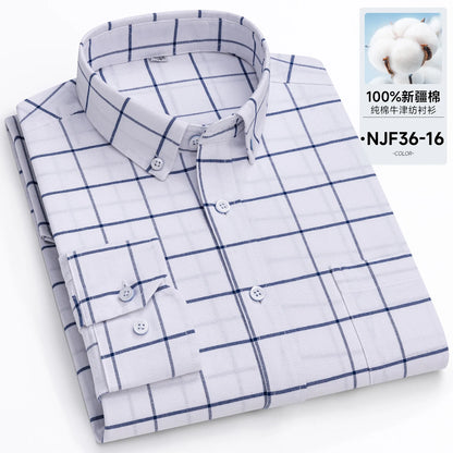 New in Tops Pure Cotton Oxford Plaid Striped Shirts For Men Long Sleeve Classic Business Formal Slim Fit Casual Designer Clothes