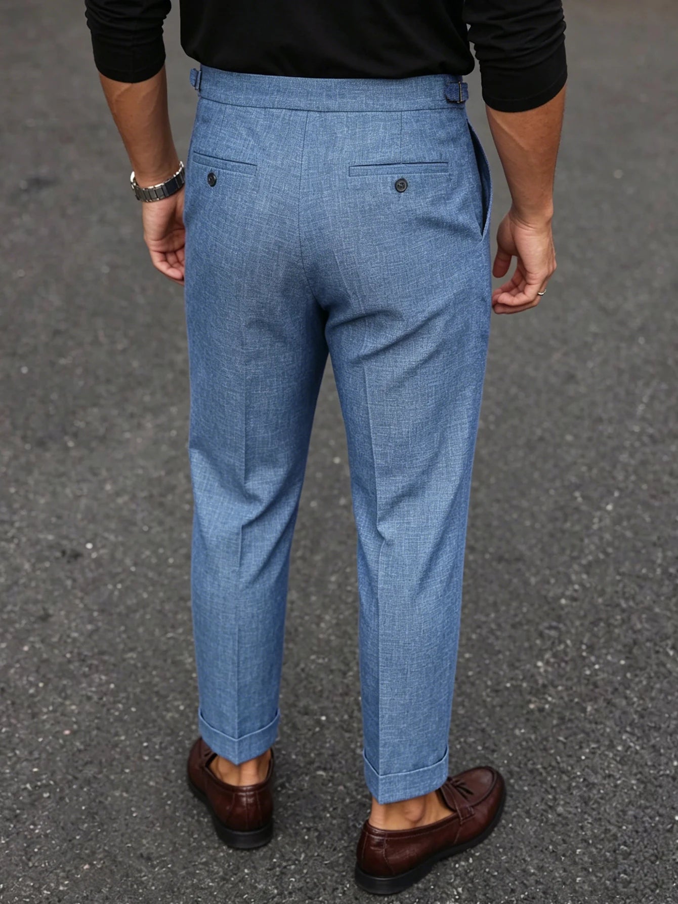 2026 SS Men's Italian Neapolitan Suit Trousers,Woven Double Pleat Pocket Button High Waist Straight Leg Business Casual Pants