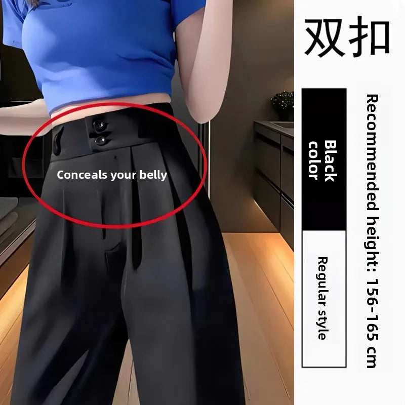 High Waist Straight Leg Suit Pants Women's Summer Thin Large Size Fat MM Hip Covering Slim Wide Leg Trousers Korean Style