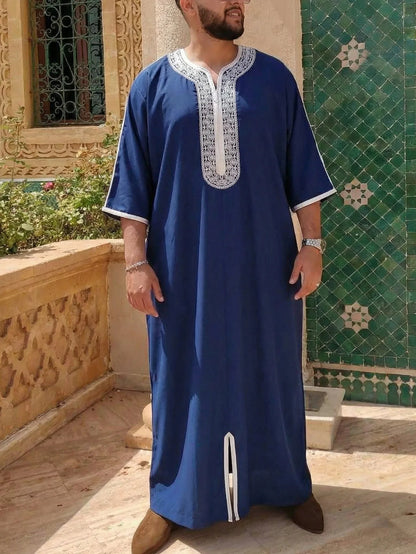 2026 Spring New Men's Loose Luxurious Embroidered Long-sleeve Ethnic Clothing With Three-quarter Sleeves Islam Elegant